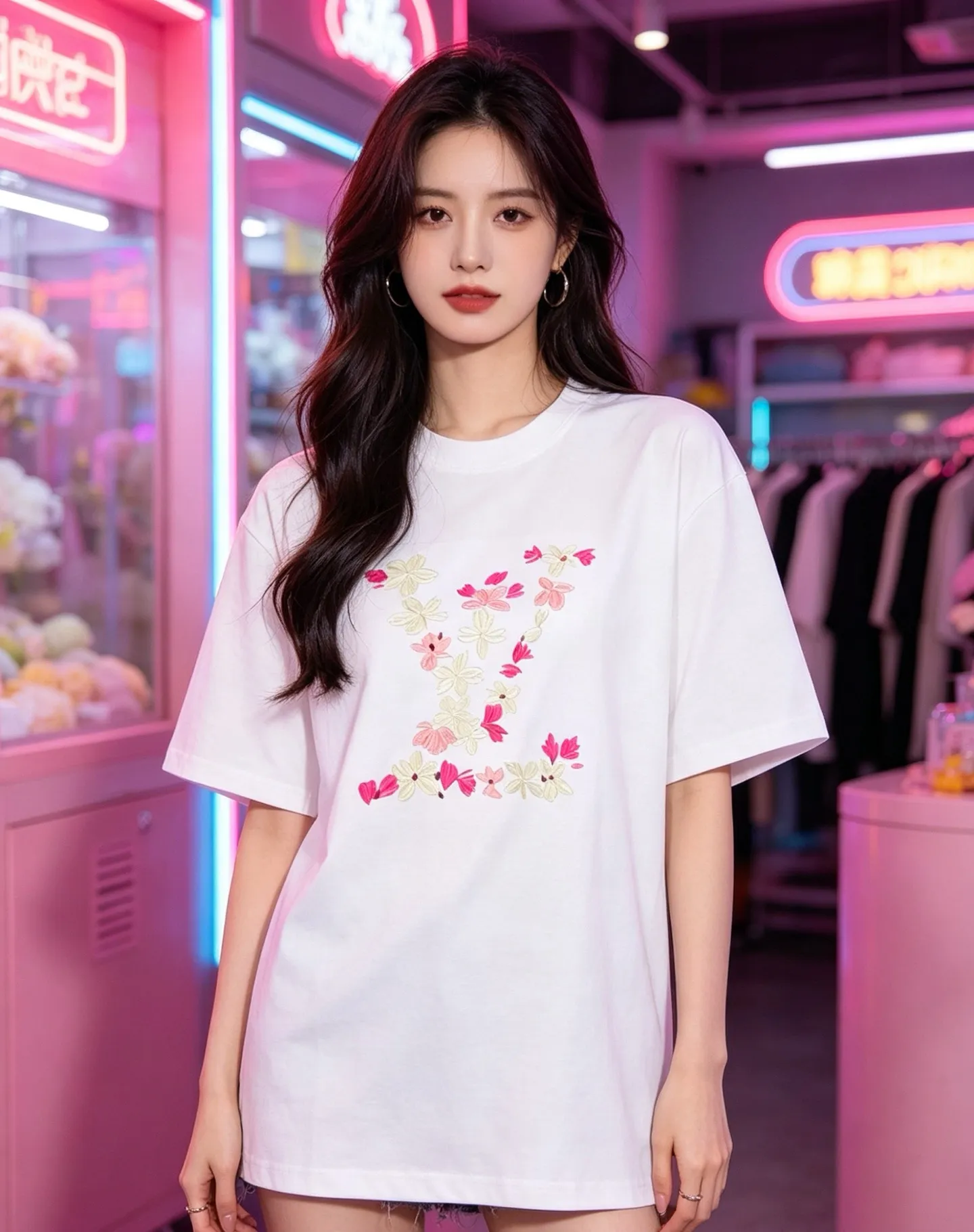 Louis Vuitton/Louis Vuitton 26ss cherry blossom embroidered LV logo short sleeves